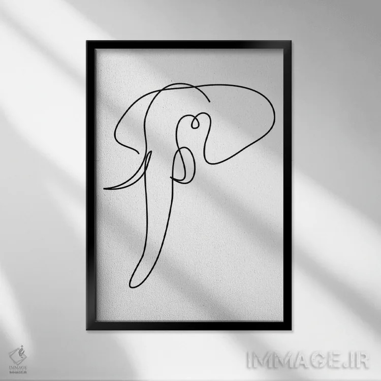 تابلو فیل یکخطی اثر ادیلوم - نمای قابدار مشکی