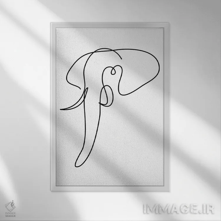 تابلو فیل یکخطی اثر ادیلوم - نمای قابدار سفید