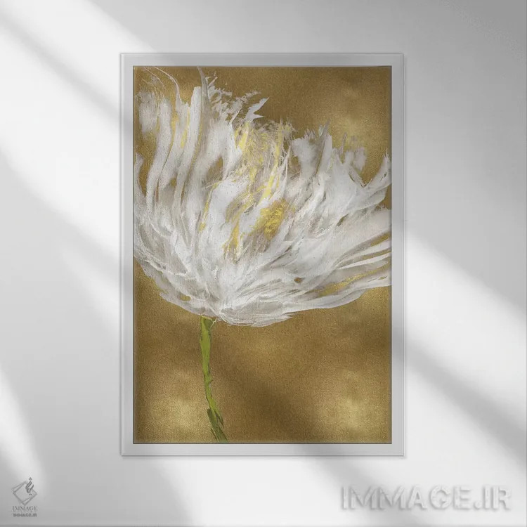 تابلو لالهها بر زمینهٔ طلایی I اثر ونسا آستین - نمای قابدار سفید