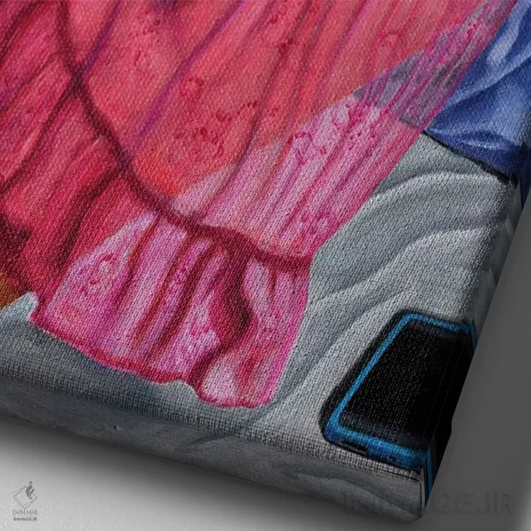 تابلو دختر با alter ego خودش اثر آندریا واندونی - نمای نزدیک بافت بوم