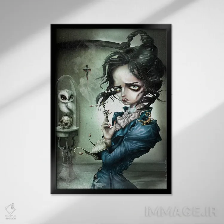 تابلو گاهی خانم ایوز سیگار میکشد! اثر آنتنور ون خان - نمای قابدار مشکی