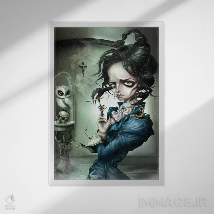 تابلو گاهی خانم ایوز سیگار میکشد! اثر آنتنور ون خان - نمای قابدار سفید