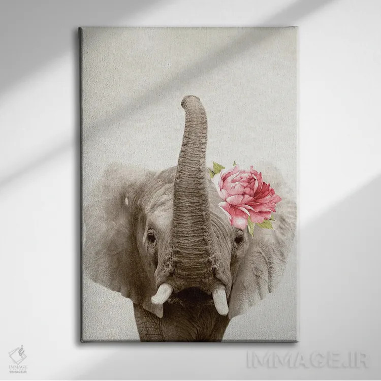 تابلو فیل گلدار اثر امیلی وینتیج کو (برند/استودیو) - نمای روبهرو روی دیوار