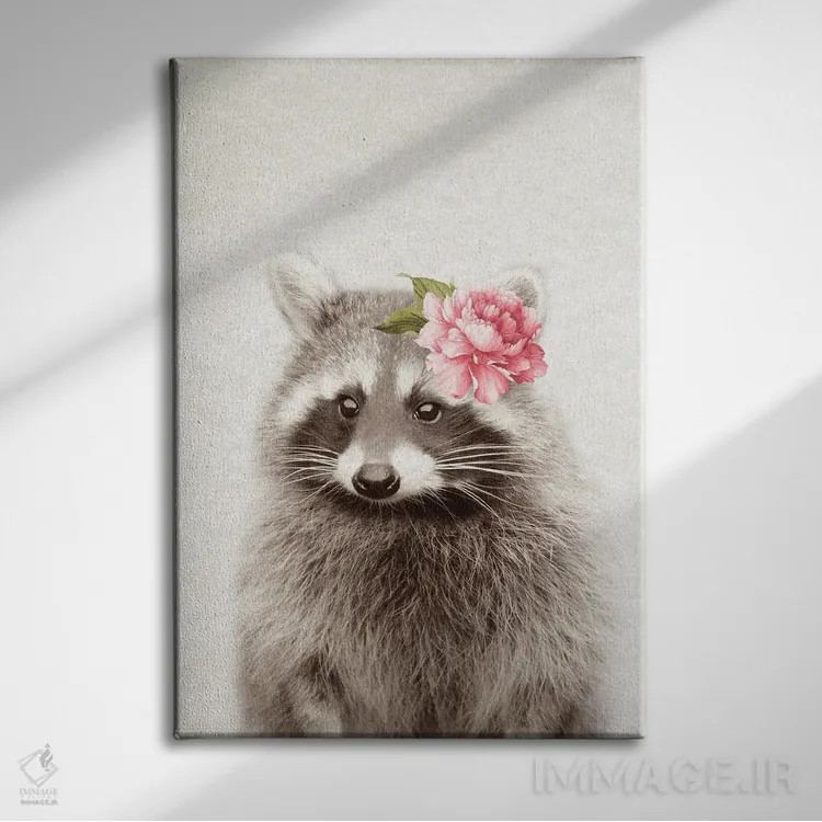 تابلو راکون گلدار اثر امیلی وینتیج کو (برند/استودیو) - نمای روبهرو روی دیوار