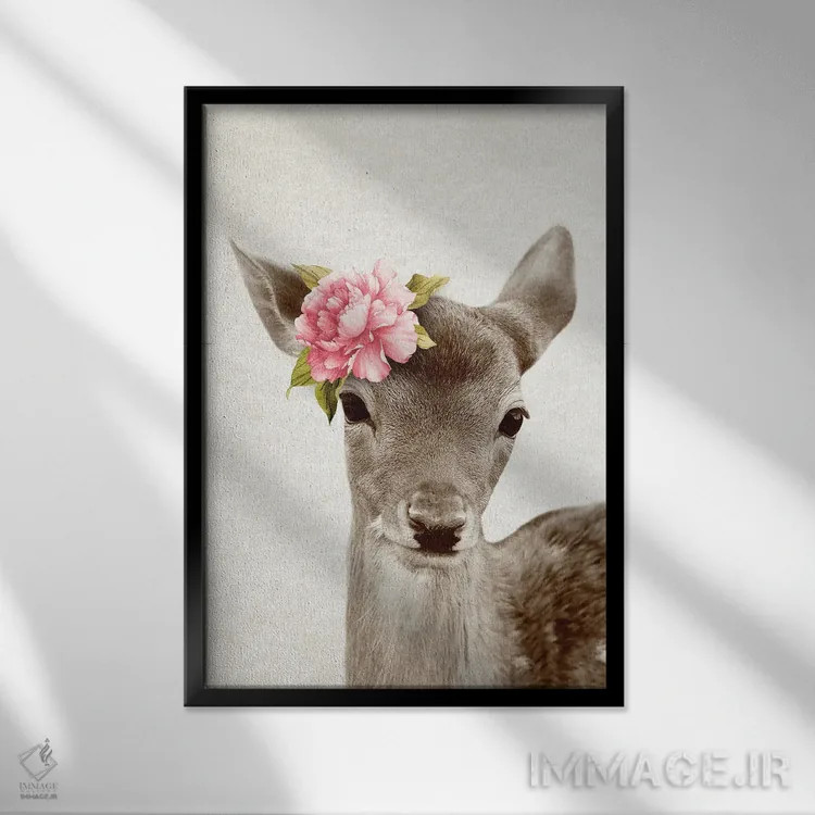 تابلو گوزن گلدار اثر امیلی وینتیج کو (برند/استودیو) - نمای قابدار مشکی