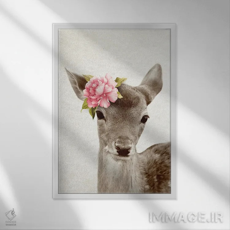 تابلو گوزن گلدار اثر امیلی وینتیج کو (برند/استودیو) - نمای قابدار سفید