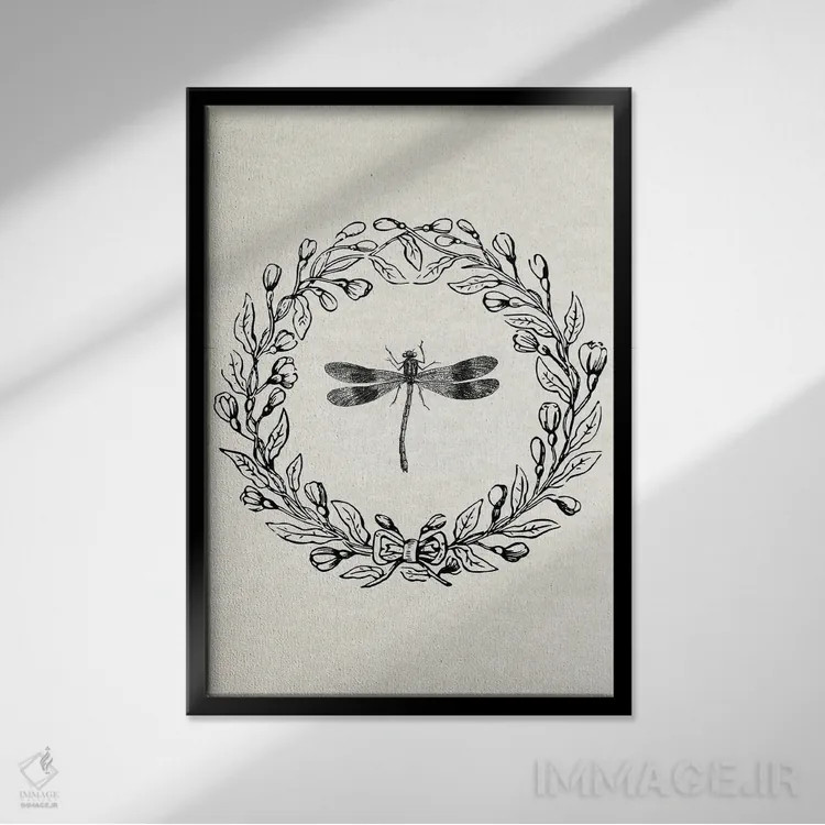 تابلو حلقه سنجاقک اثر امیلی وینتیج کو (برند/استودیو) - نمای قابدار مشکی