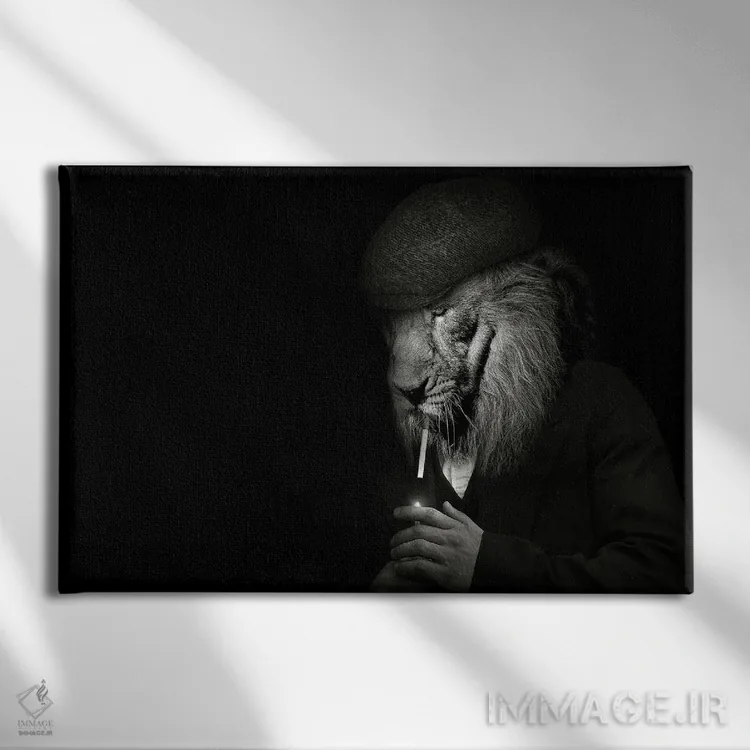 تابلو مرد به شکل شیر مافیایی در حال سیگار کشیدن اثر آدریان ویریو - نمای روبهرو روی دیوار