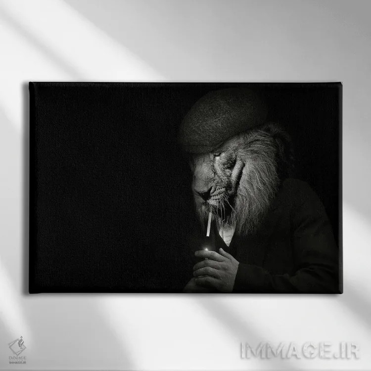تابلو مرد به شکل شیر مافیایی در حال سیگار کشیدن اثر آدریان ویریو - نمای روبهرو روی دیوار