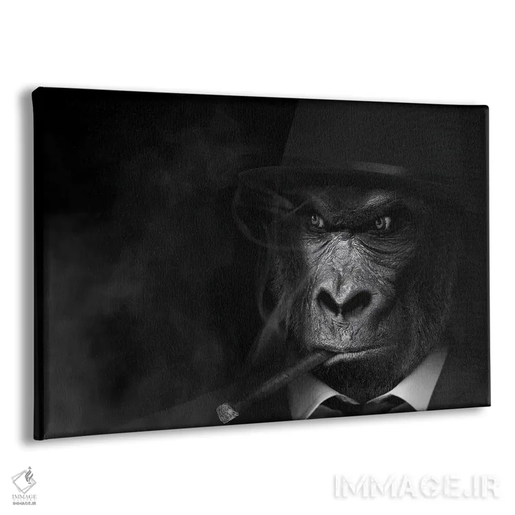 تابلو مرد به شکل گوریل، در حال سیگار کشیدن (سیاه و سفید) اثر آدریان ویریو - نمای پرسپکتیو محصول