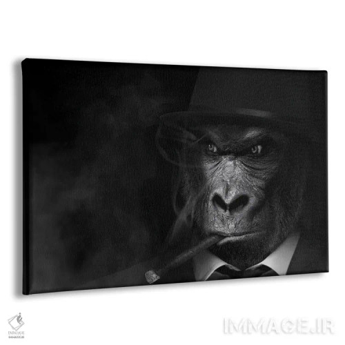 تابلو مرد به شکل گوریل، در حال سیگار کشیدن (سیاه و سفید) اثر آدریان ویریو - نمای پرسپکتیو محصول