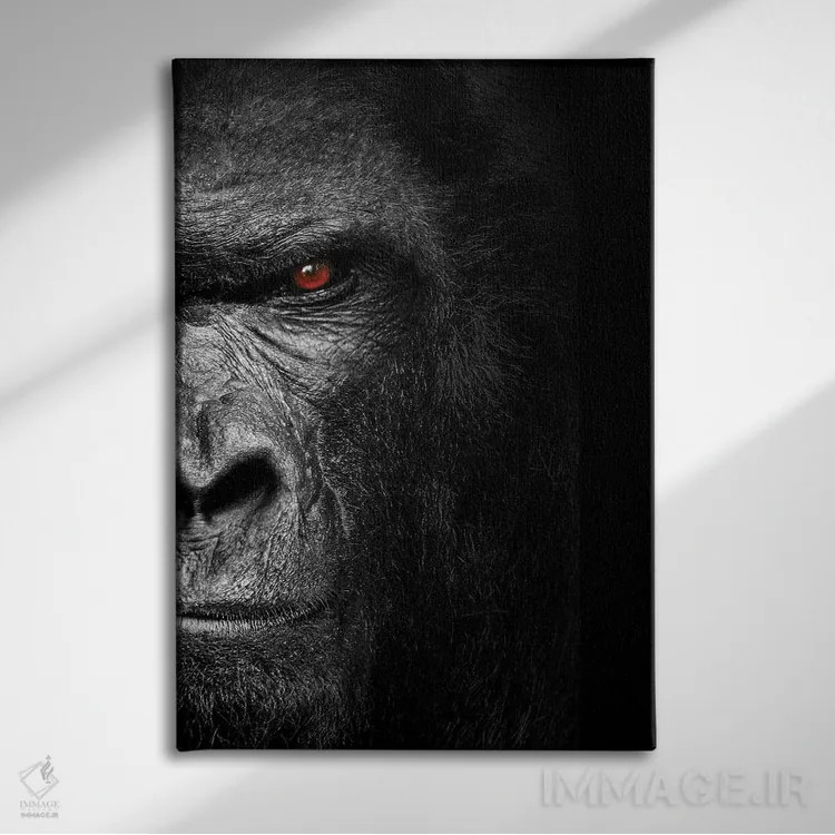 تابلو سر گوریل روی پسزمینه سیاه اثر آدریان ویریو - نمای روبهرو روی دیوار