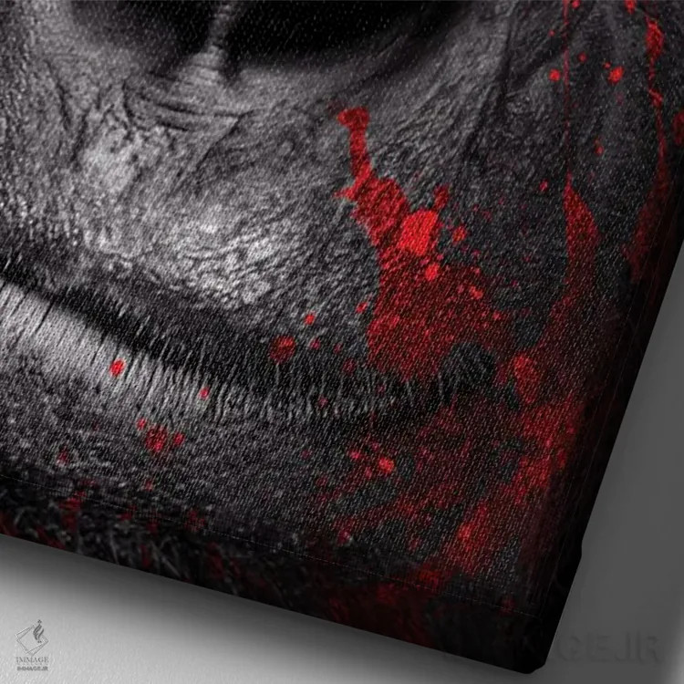 تابلو سر جنگجوی گوریل روی پسزمینه سیاه اثر آدریان ویریو - نمای نزدیک بافت بوم