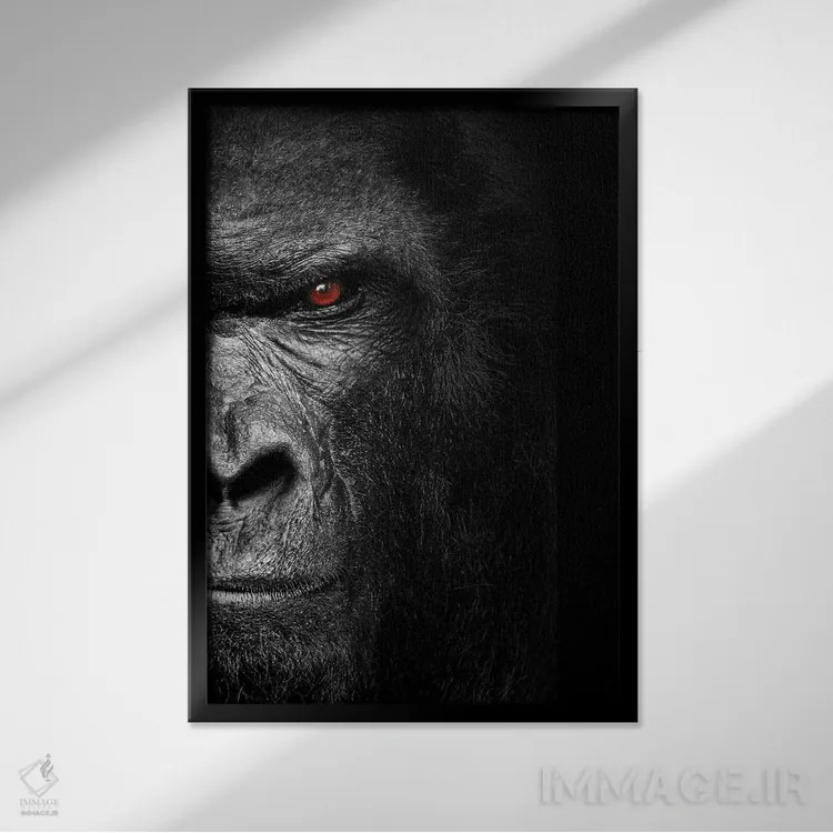 تابلو سر گوریل روی پسزمینه سیاه اثر آدریان ویریو - نمای قابدار مشکی