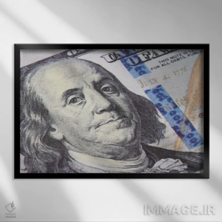 تابلو بنجمین فرانکلین روی اسکناس اثر آدریان ویریو - نمای قابدار مشکی