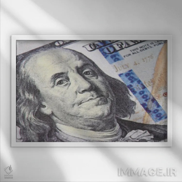 تابلو بنجمین فرانکلین روی اسکناس اثر آدریان ویریو - نمای قابدار سفید