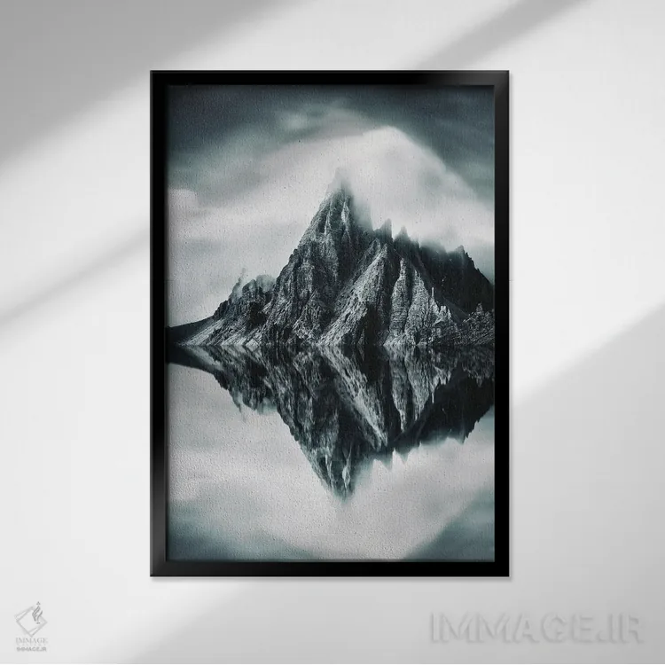 تابلو کوهها با بازتاب دریاچه اثر آدریان ویریو - نمای قابدار مشکی