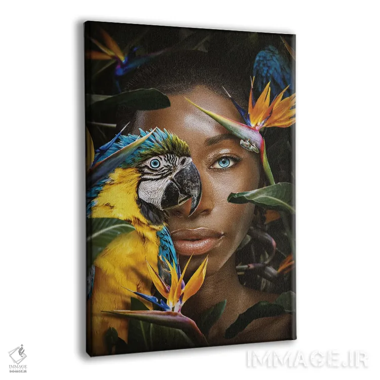 تابلو زن در میان گلها با طوطی اثر آدریان ویریو - نمای پرسپکتیو محصول