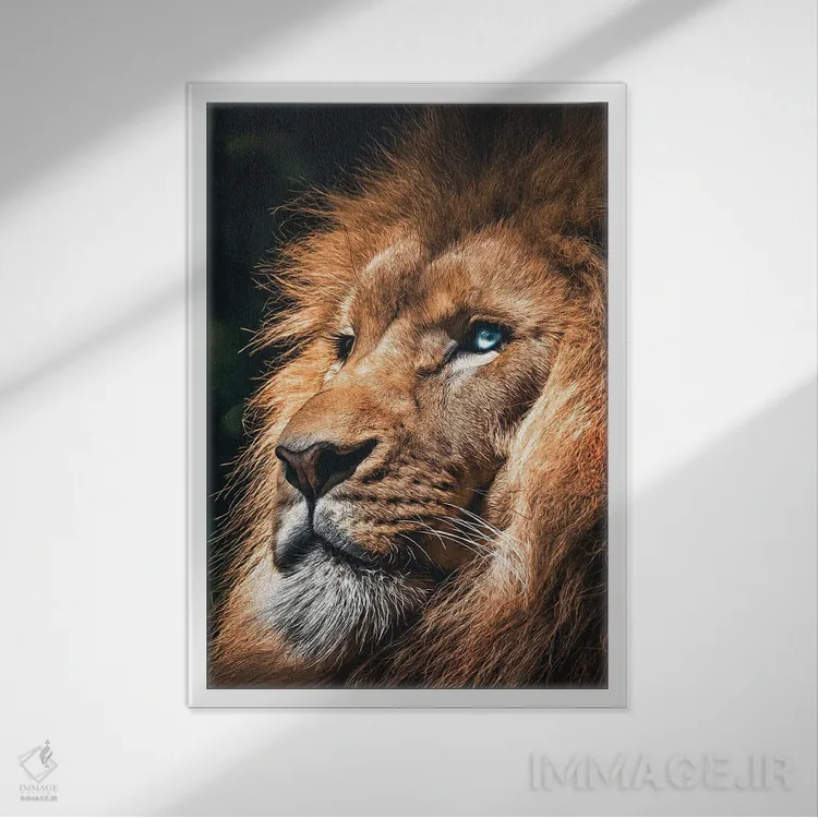 تابلو صورت شیر، سر حیوان اثر آدریان ویریو - نمای قابدار سفید