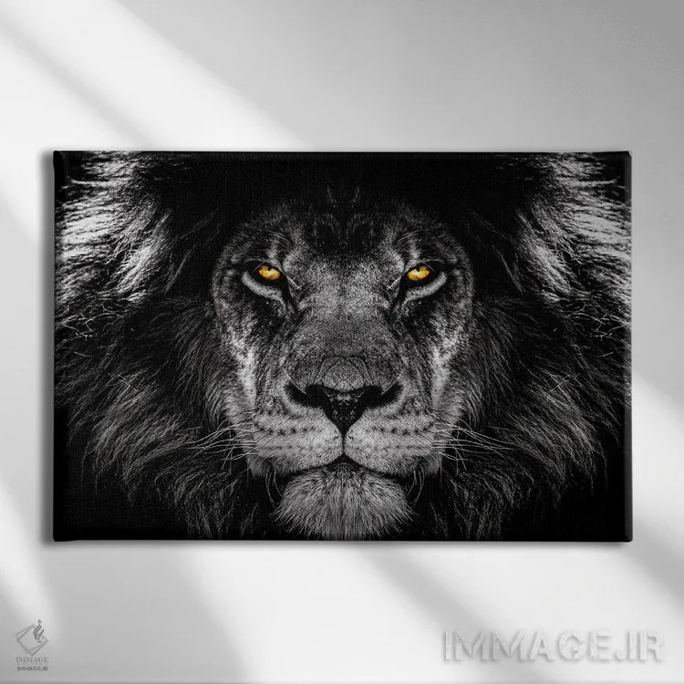 تابلو شیر با نگاه آتشین اثر آدریان ویریو - نمای روبهرو روی دیوار