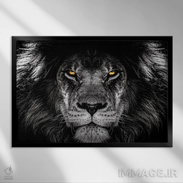 تابلو شیر با نگاه آتشین اثر آدریان ویریو - نمای قابدار مشکی