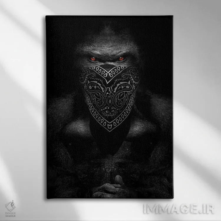 تابلو رئیس گوریل با دستمال سر رپ اثر آدریان ویریو - نمای روبهرو روی دیوار