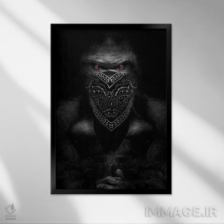 تابلو رئیس گوریل با دستمال سر رپ اثر آدریان ویریو - نمای قابدار مشکی