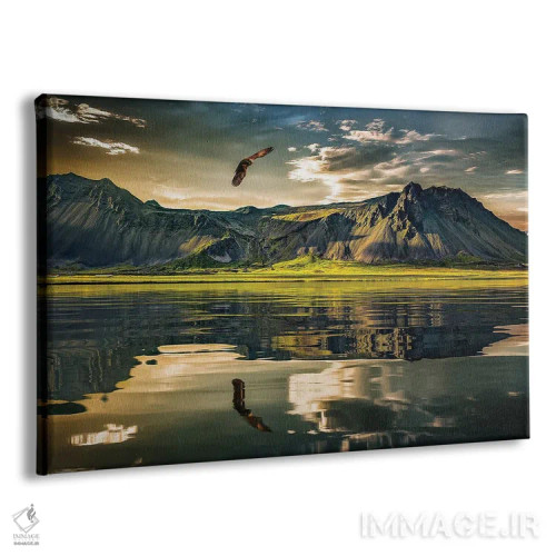 تابلو عقاب در طبیعت و بازتاب کوهها در دریاچه اثر آدریان ویریو - نمای پرسپکتیو محصول