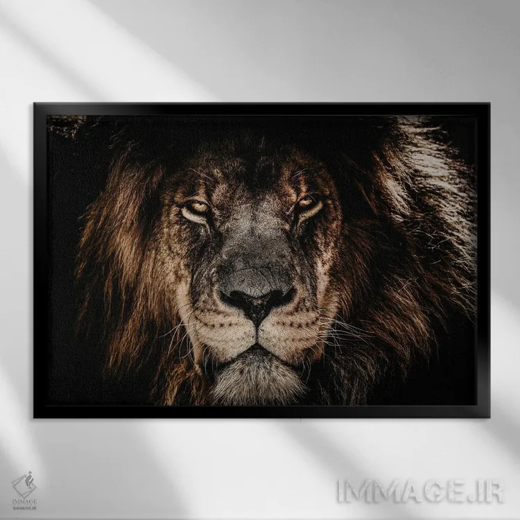 تابلو شیر با نگاه مستقیم اثر آدریان ویریو - نمای قابدار مشکی