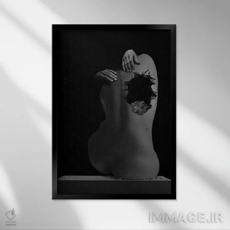 تابلو زن انتزاعی (سیاه و سفید) اثر آدریان ویریو - نمای قابدار مشکی