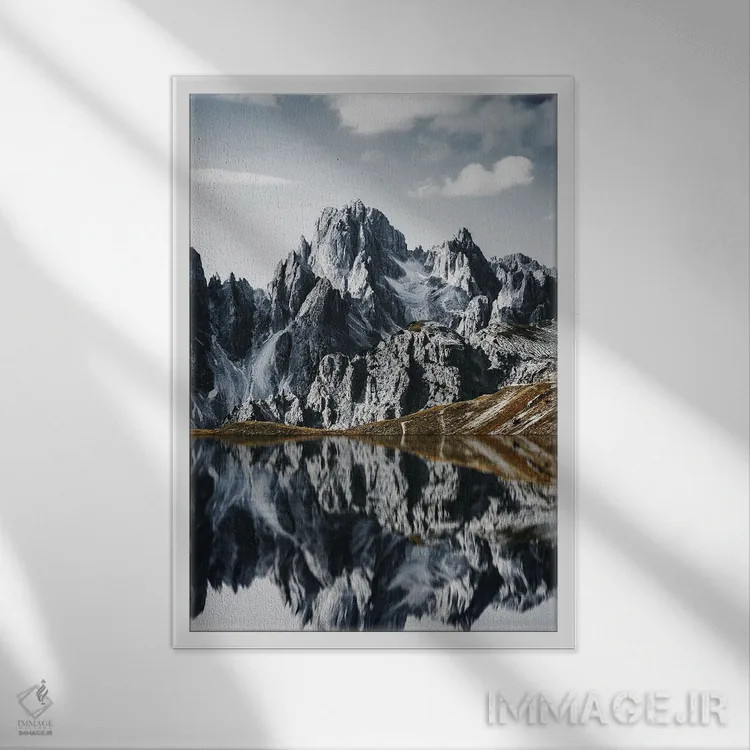 تابلو بازتاب کوهها در آب، طبیعت اثر آدریان ویریو - نمای قابدار سفید