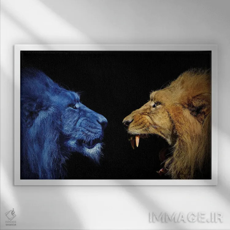 تابلو شیرها در مبارزه اثر آدریان ویریو - نمای قابدار سفید