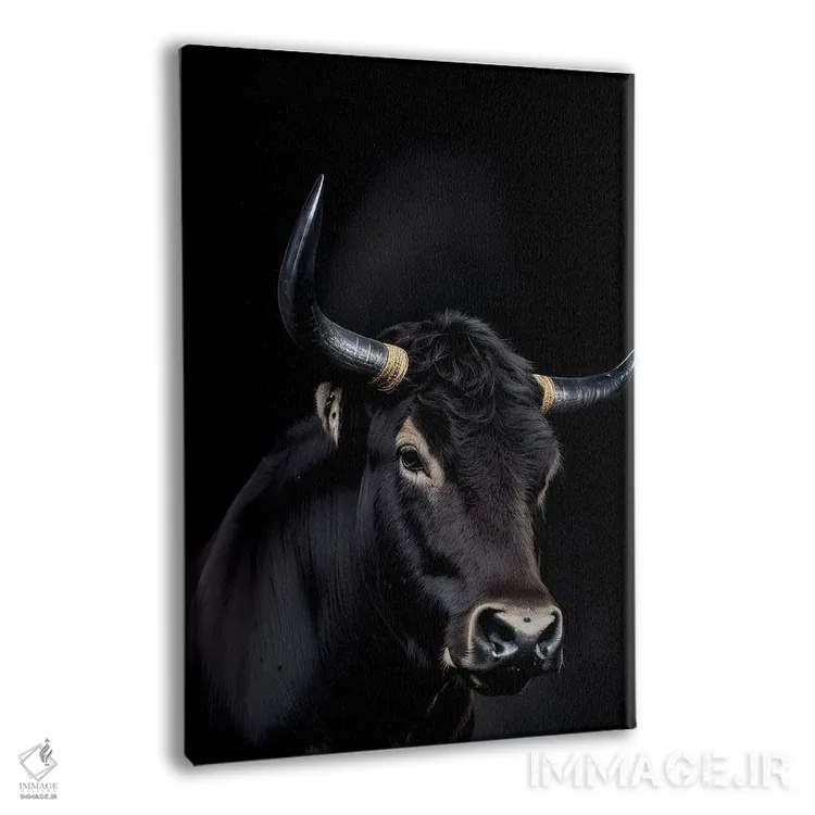 تابلو پرتره صورت گاو روی پسزمینه سیاه اثر آدریان ویریو - نمای پرسپکتیو محصول