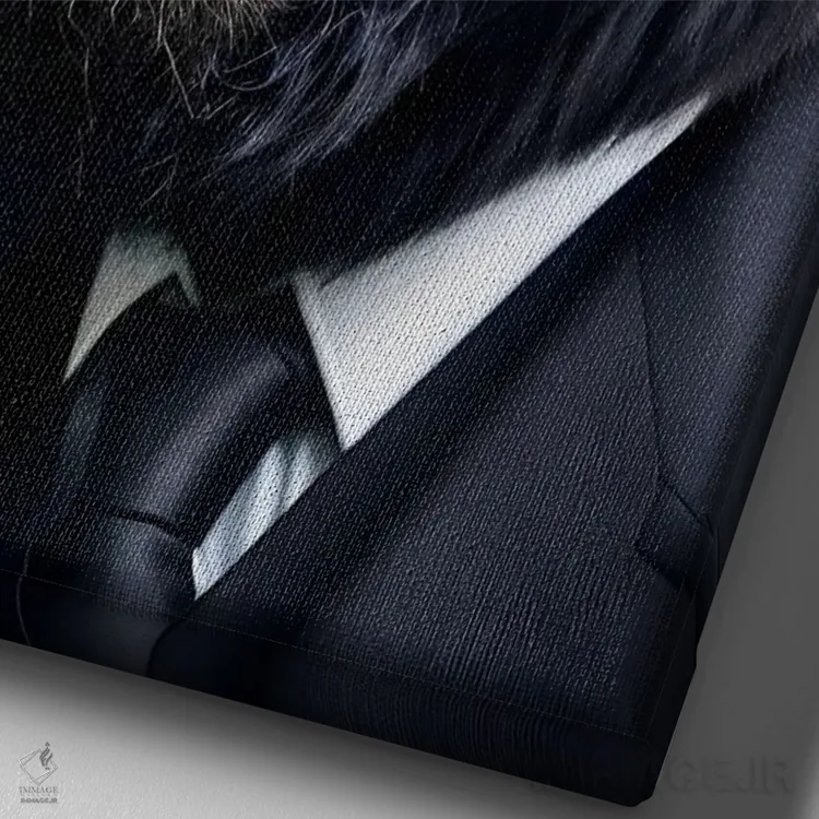 تابلو Hat (Animal Isolated On Black Background) IV,گوریل با کتوشلوار شیک و کلاه (حیوان روی پسزمینه سیاه) اثر آدریان ویریو - نمای نزدیک بافت بوم