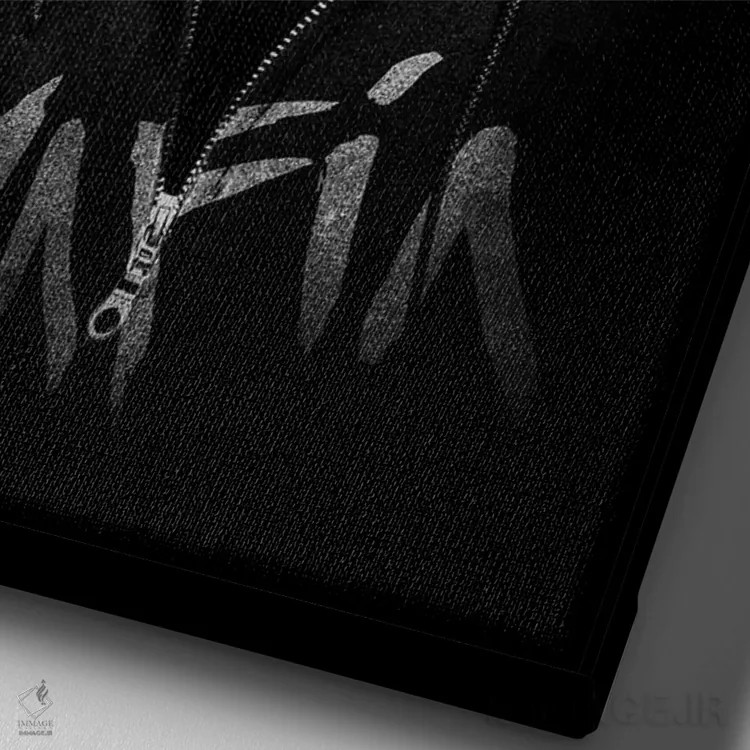 تابلو شیر با سویشرت کلاهدار نوشته "مافیا" اثر آدریان ویریو - نمای نزدیک بافت بوم