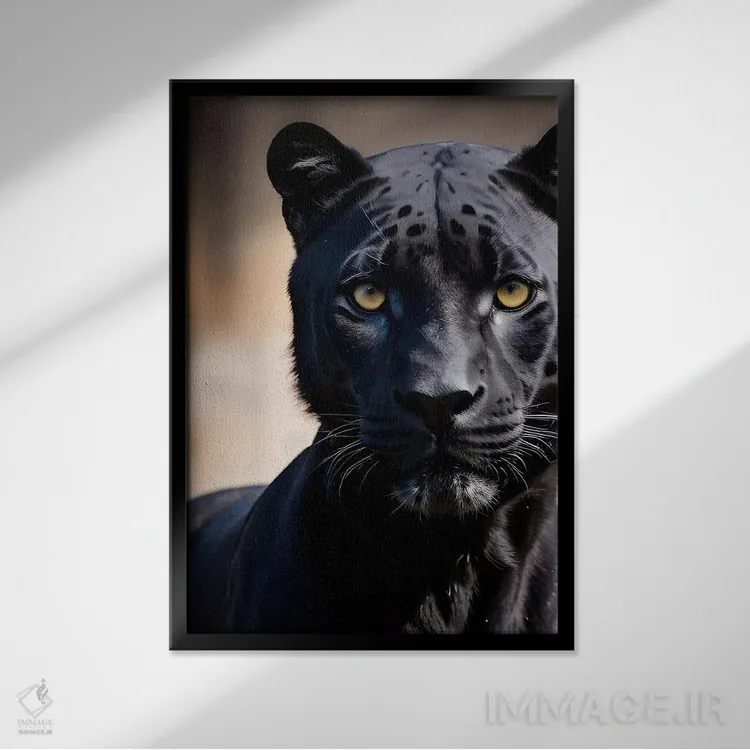 تابلو پلنگ سیاه (حیوان روی پسزمینه سیاه) اثر آدریان ویریو - نمای قابدار مشکی
