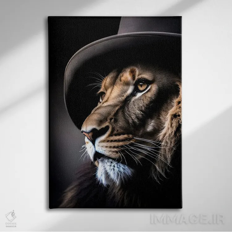 تابلو Lion's Head,شیر با کلاه، سر شیر اثر آدریان ویریو - نمای روبهرو روی دیوار