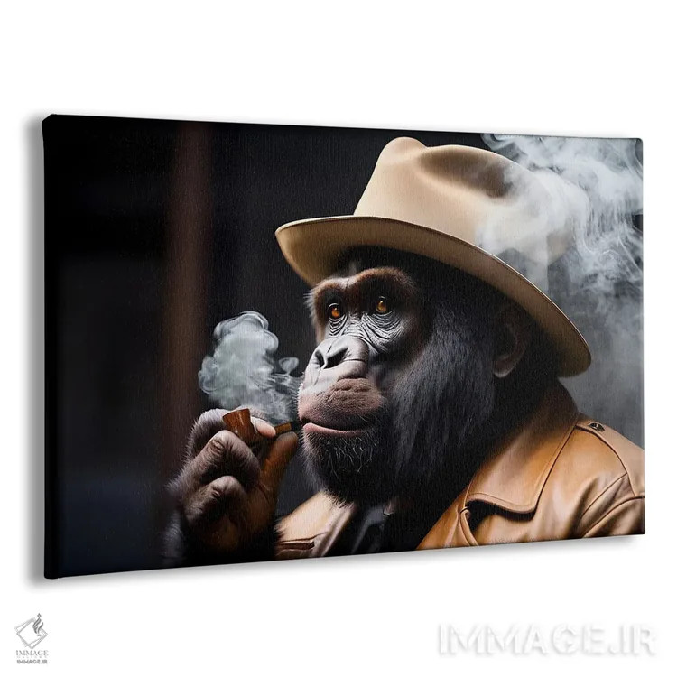 تابلو Hat On Head And Elegantly Dressed, Animal,پرتره گوریل در حال سیگار کشیدن با کلاه و لباس شیک اثر آدریان ویریو - نمای پرسپکتیو محصول