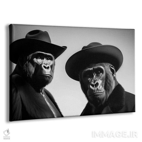 تابلو Black And White V,گروهی از گوریلها با کلاه و لباس شیک، سیاهوسفید اثر آدریان ویریو - نمای پرسپکتیو محصول