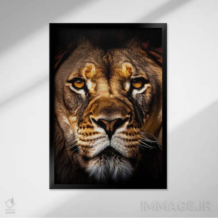 تابلو Animal II,پرتره صورت شیر به صورت جداشده اثر آدریان ویریو - نمای قابدار مشکی