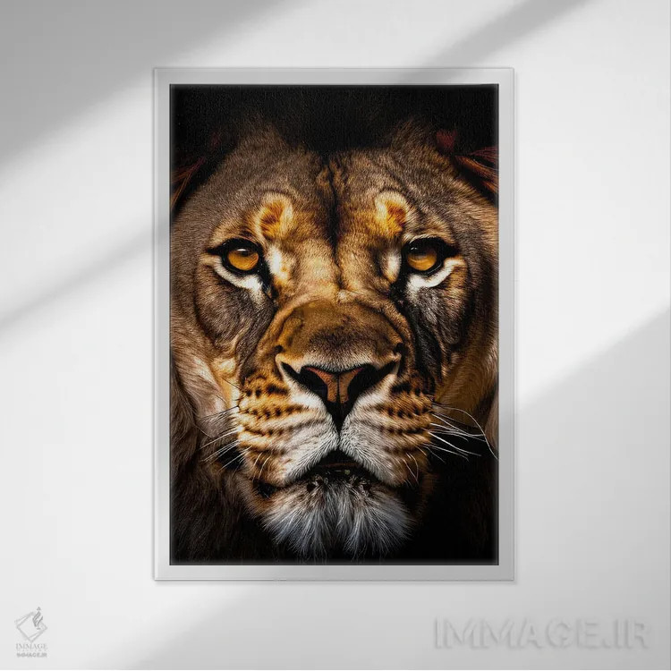 تابلو Animal II,پرتره صورت شیر به صورت جداشده اثر آدریان ویریو - نمای قابدار سفید