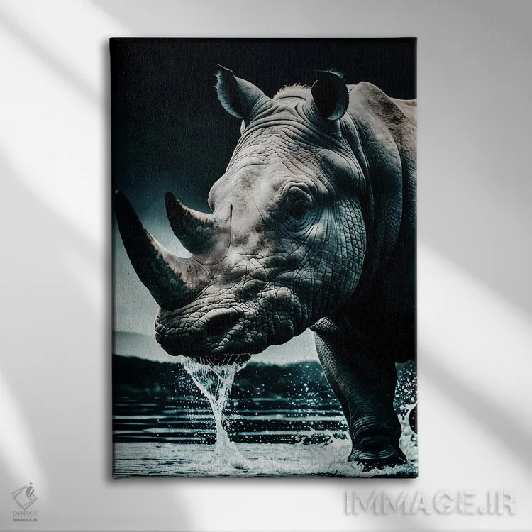 تابلو Face Animal In Water,پرتره صورت کرگدن در آب اثر آدریان ویریو - نمای روبهرو روی دیوار