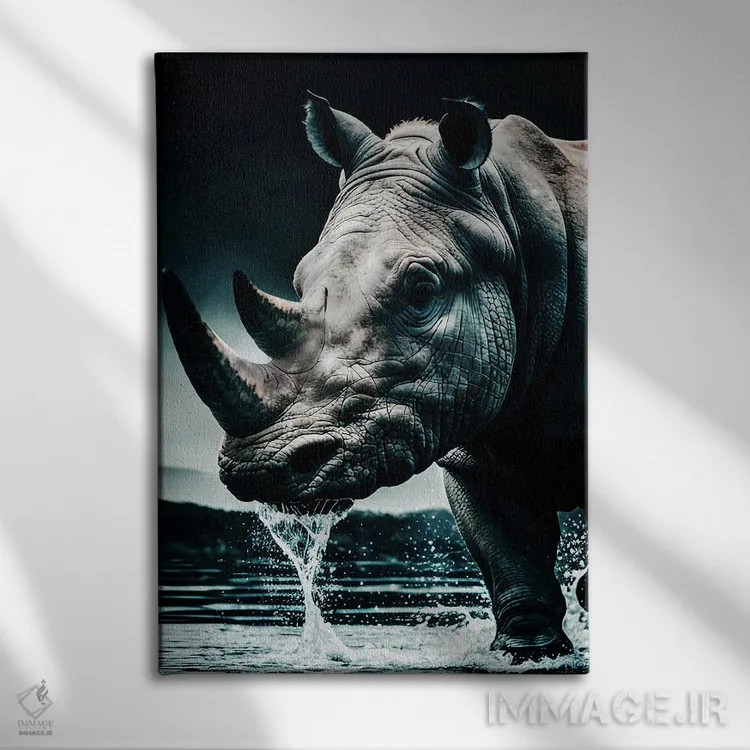 تابلو Face Animal In Water,پرتره صورت کرگدن در آب اثر آدریان ویریو - نمای روبهرو روی دیوار