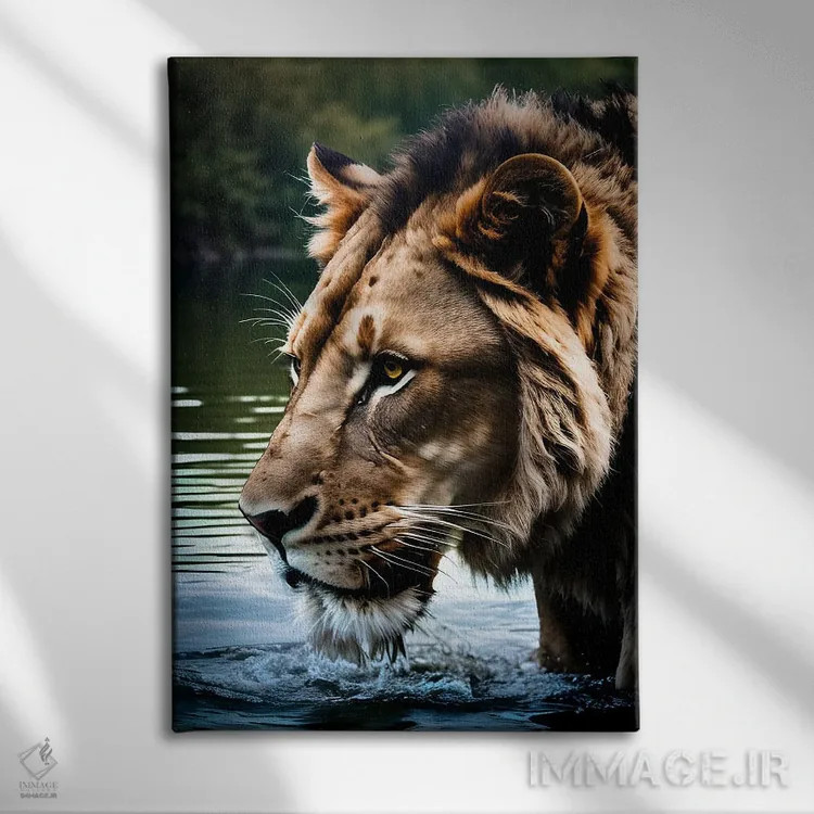 تابلو پرتره شیر در آب اثر آدریان ویریو - نمای روبهرو روی دیوار