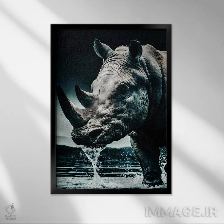 تابلو Face Animal In Water,پرتره صورت کرگدن در آب اثر آدریان ویریو - نمای قابدار مشکی