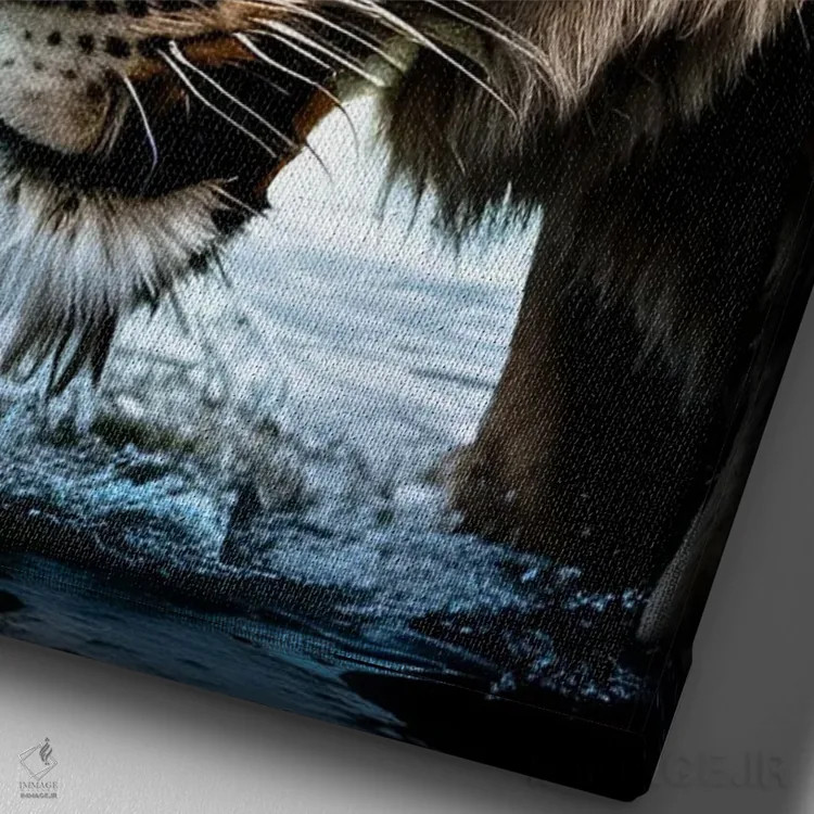 تابلو پرتره شیر در آب اثر آدریان ویریو - نمای نزدیک بافت بوم