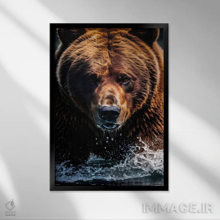 تابلو Face Animal In Water,پرتره صورت خرس در آب اثر آدریان ویریو - نمای قابدار مشکی