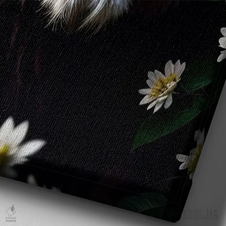 تابلو پرتره شیر سفید در میان گلها اثر آدریان ویریو - نمای نزدیک بافت بوم