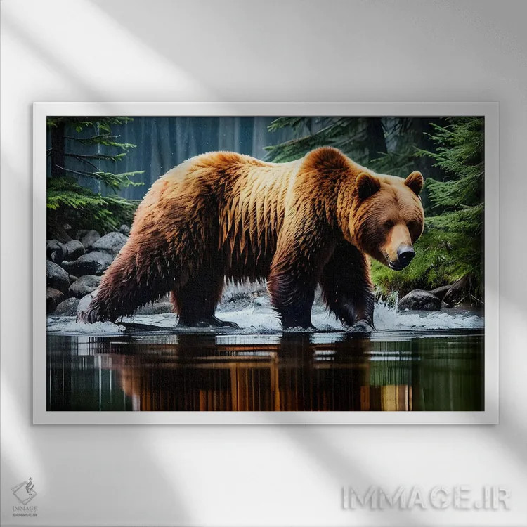 تابلو خرس در آب اثر آدریان ویریو - نمای قابدار سفید