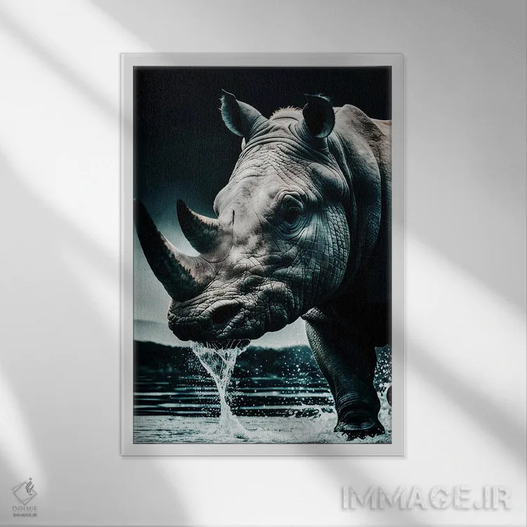 تابلو Face Animal In Water,پرتره صورت کرگدن در آب اثر آدریان ویریو - نمای قابدار سفید